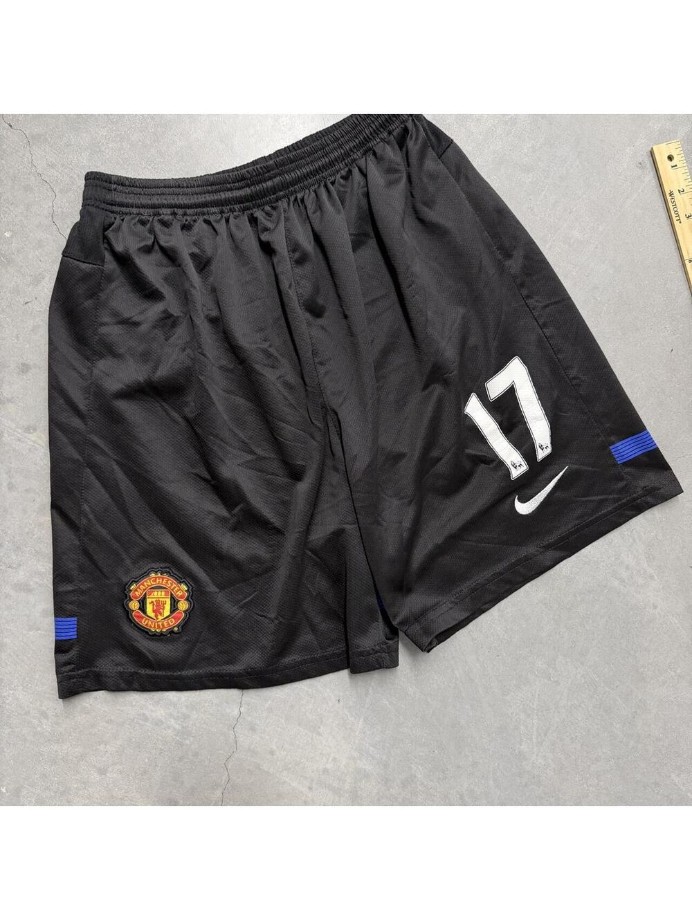Nike Manchester United #17 Soccer Shorts Black Blue Football Men's Small